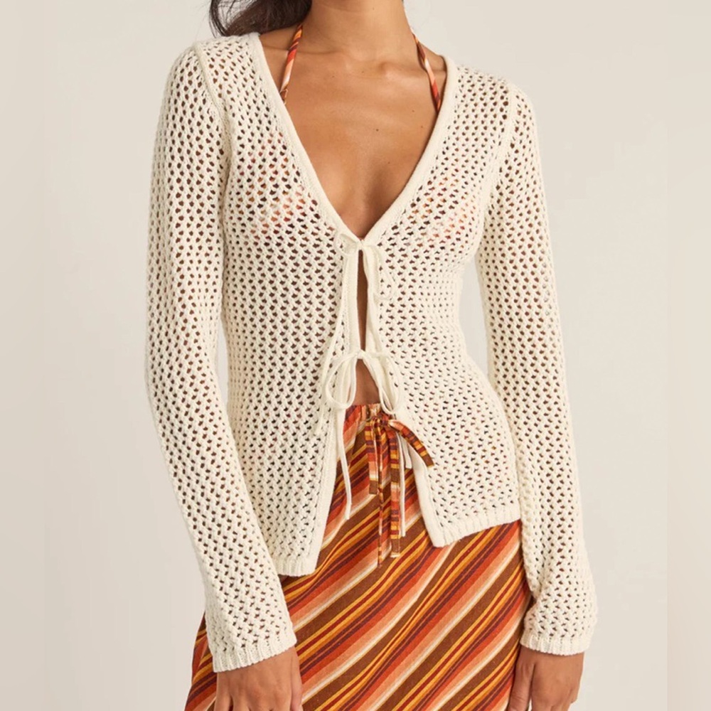 Rhythm Crochet Seashell Knit Tie-Front Top size S